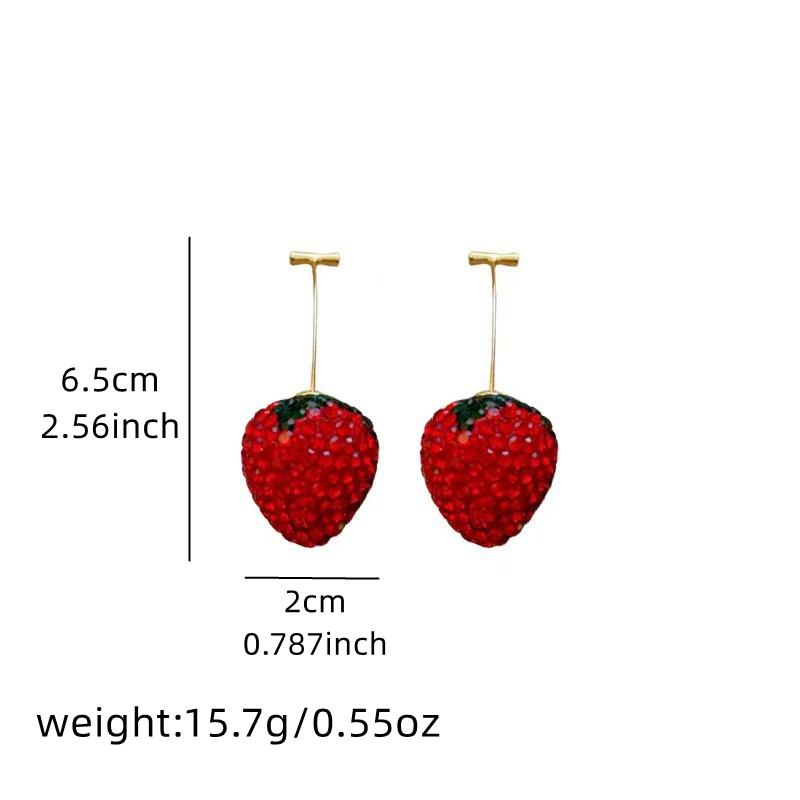 Sweet Strawberry Stud Earrings for Women Shiny Red Rhinestone Fruit Pendant Earrings Temperament Charms Party Wedding Jewelry