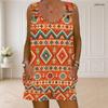 Women Plus Size Ring Strap Sleeveless Geometric Printed Tank Top And Pocket Shorts Two Piece Set