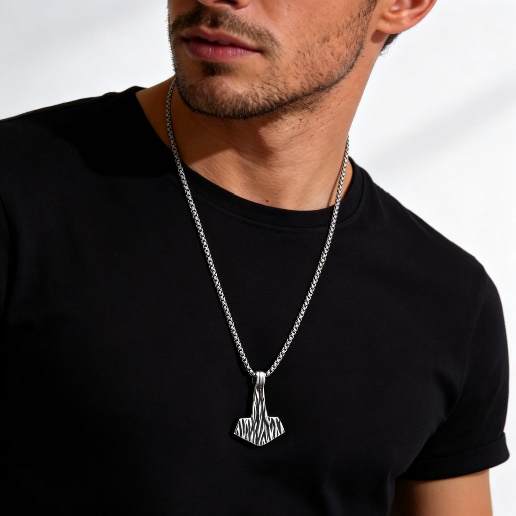 Retro Einzigartig Edelstahl Texturiert Hammer Anhänger Halskette für Männer, Punk Hip Hop Schmuck Zubehör Geschenke