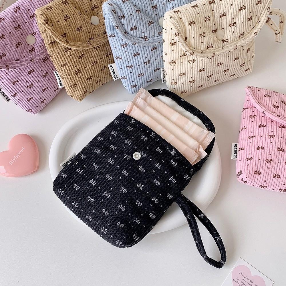 New Corduroy Sanitary Pads Bag Storage Bag Portable Cosmetic Lipstick Bag Multipurpose Bowknot Coin Purse Travel