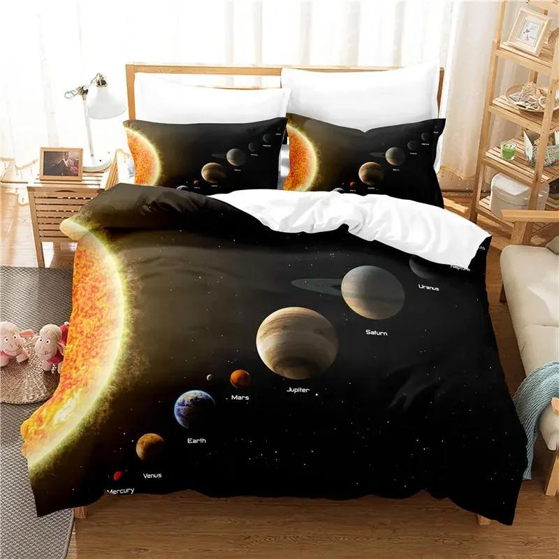 Galaxy Duvet Cover Planet Bedding Set Microfiber Outer Space Theme Starry Sky Comforter Cover Twin Full King For Girls Boys Teen