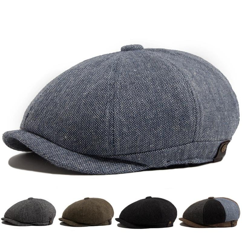 Cappelli Newsboy da Uomo Peaky Autunno Vintage Spina di Pesce Ottagono Cappello Berretti a Righe Casual da Donna Gatsby Cappello Piatto 55-60CM