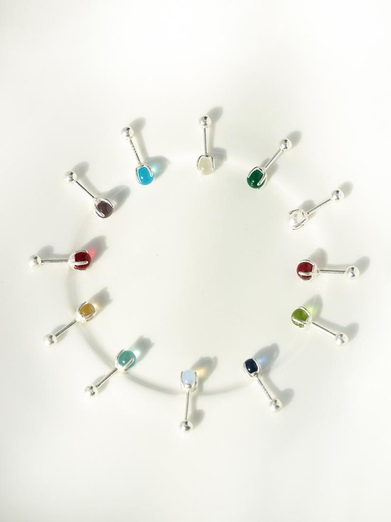 Minimal Piercing 925 Silver Lucky Birthstone Earrings