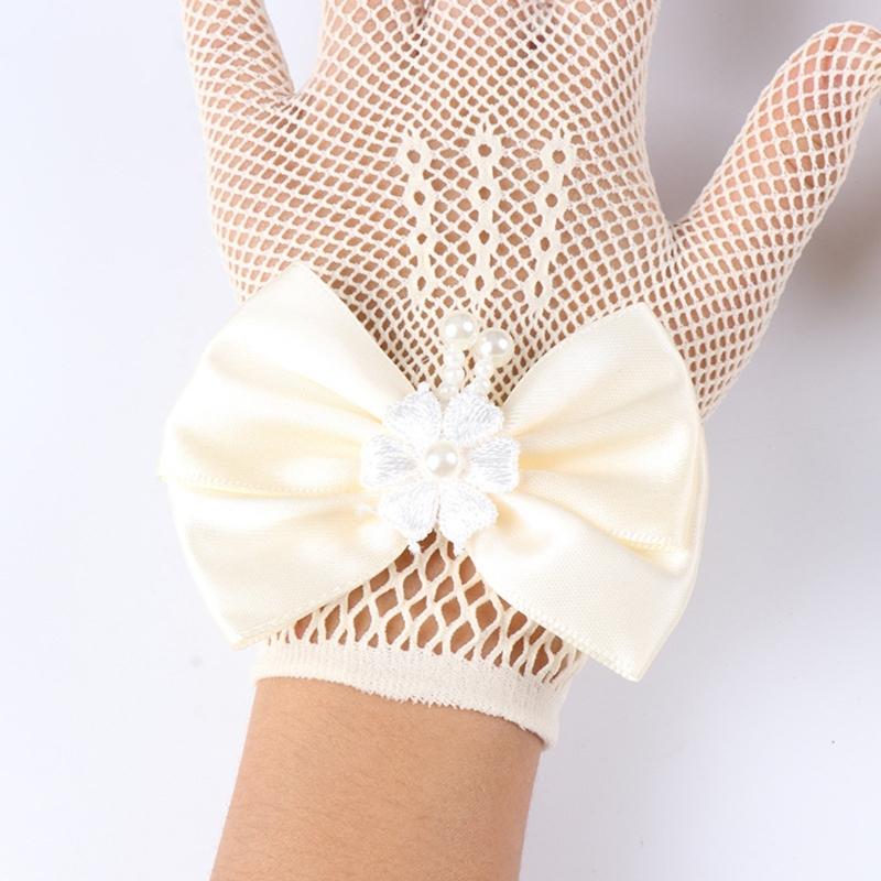 1 Paar Spitze Mädchen Formelle Handschuhe Stilvolle Bequeme Stoff Fäustlinge für Hochzeitskleider und Andere Besondere Anlässe