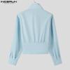 INCERUN Men Swing Collar Long Sleeve Slim Shirts Casual Solid Short Tops