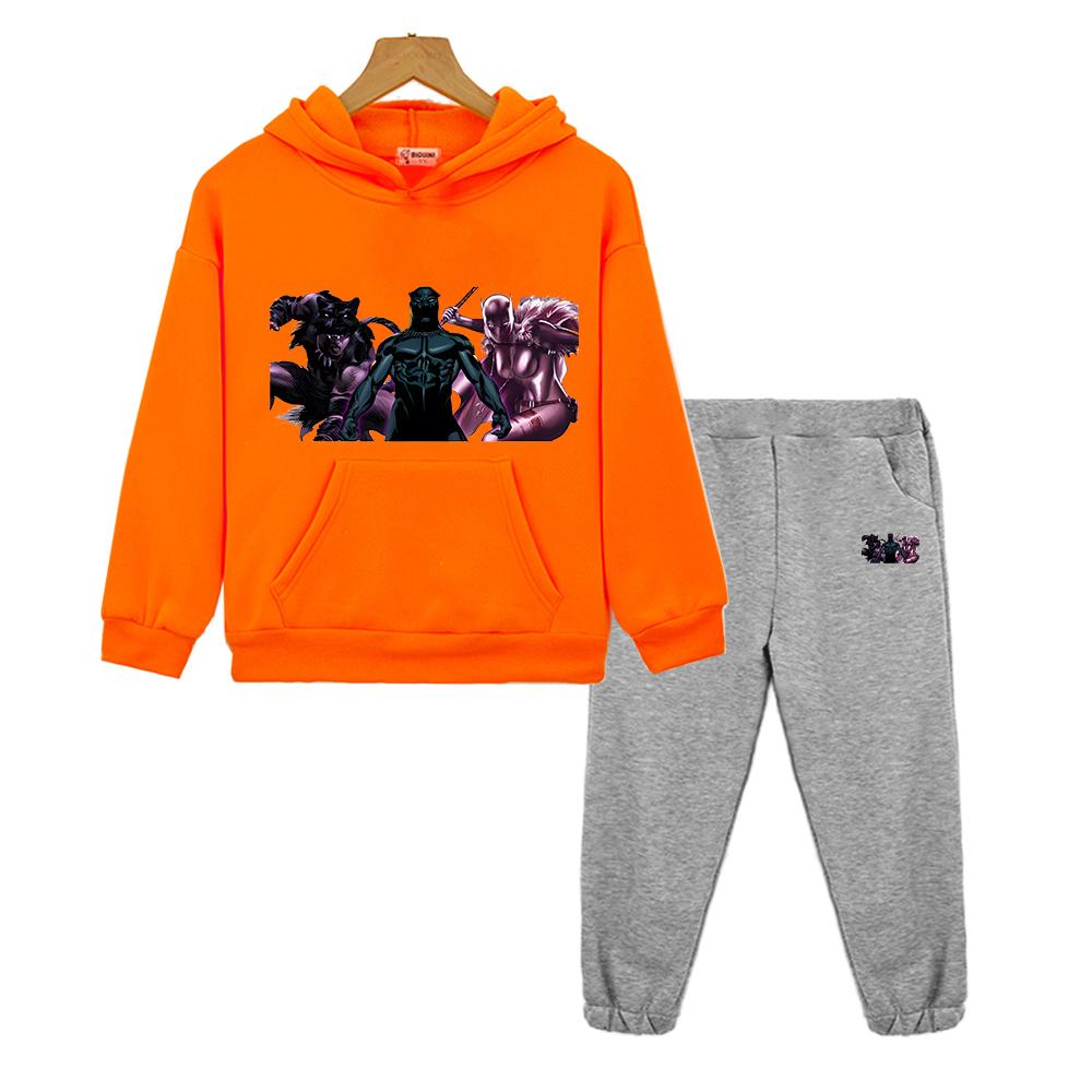 Autumn Black Panther Hoodie Fleece Sweatshirt Kawaii Jacket 2pcs pullover+Pant Boy Girls Hooded Spors Sets Kids Boutique Clothes
