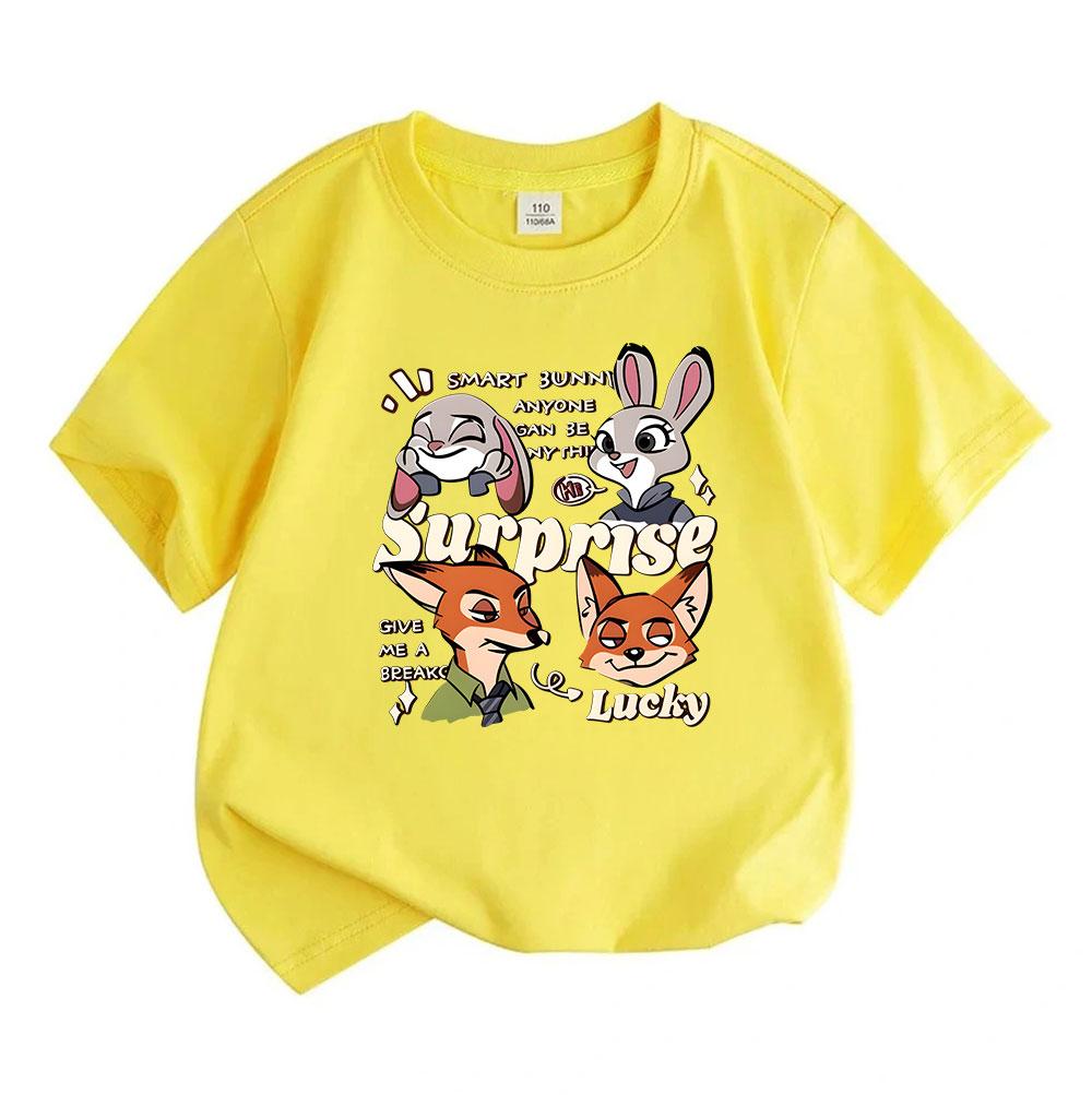 Kids Boys Girls 100% Cotton Crew Neck Short Sleeve T-Shirt, Cute Cartoon Fox Rabbit Print Casual Lightweight Summer Tee for Daily Wear