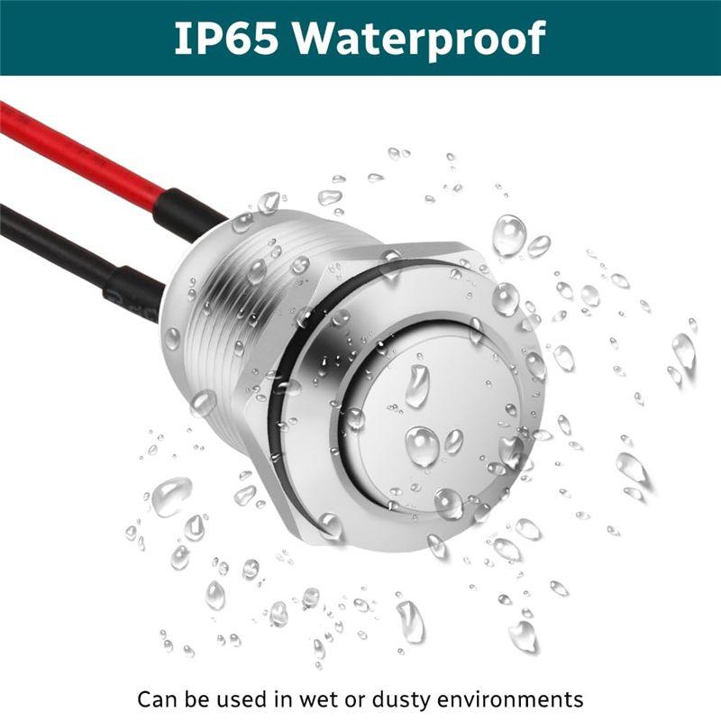 AEE4-6Pcs Pressure Switches,12 Mm Momentary Pressure Switch, Metal Waterproof Button, Protruding Pressure Switch With Wire