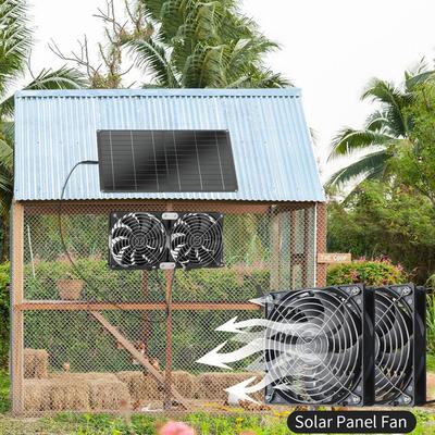 15W 12V Solar Cooling Fan Regulate Temperature Solar Ventilation Fans Solar Panel Kit with Dual Fan for Chicken Coop Greenhouse