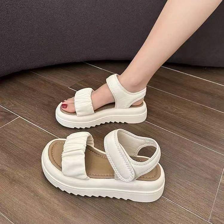 Fashion Women Summer Sports Sandals Thick-soled Increased Plaid Roman Shoes With  Casual RoundToe Comfortable Felmale Flat Sandals