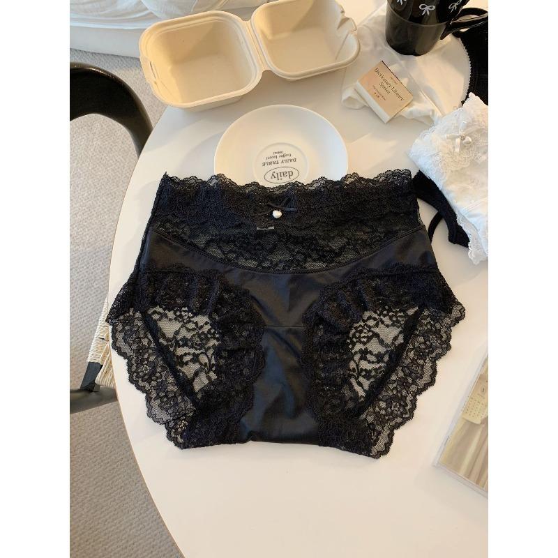 Female Summer Sexy Lace Pure To Light Luxury Satin Pure Cotton Crotch Waist Triangle Briefs