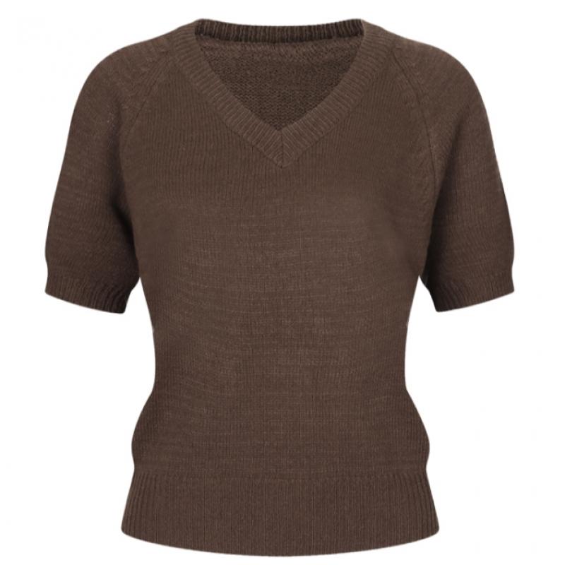 Shop Women S Korean V Neck Light Fit Plain SS Knit Cream Bom Wkn260043