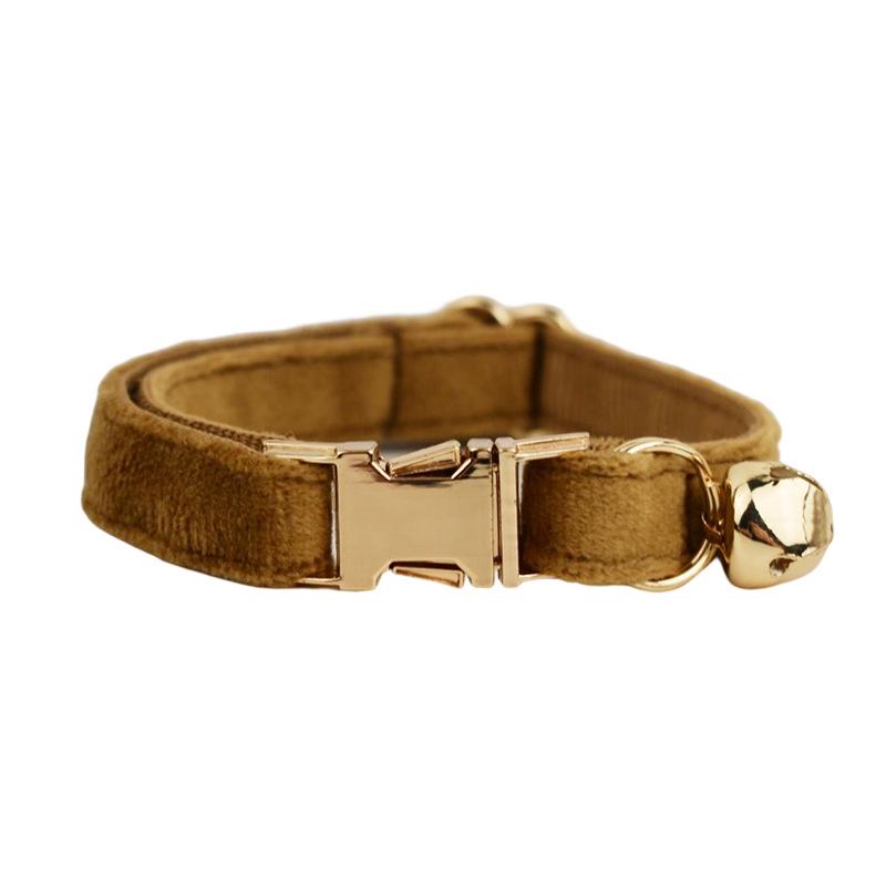 Velvet Light Coffee Cat Collar with Cute Bell and Scarf