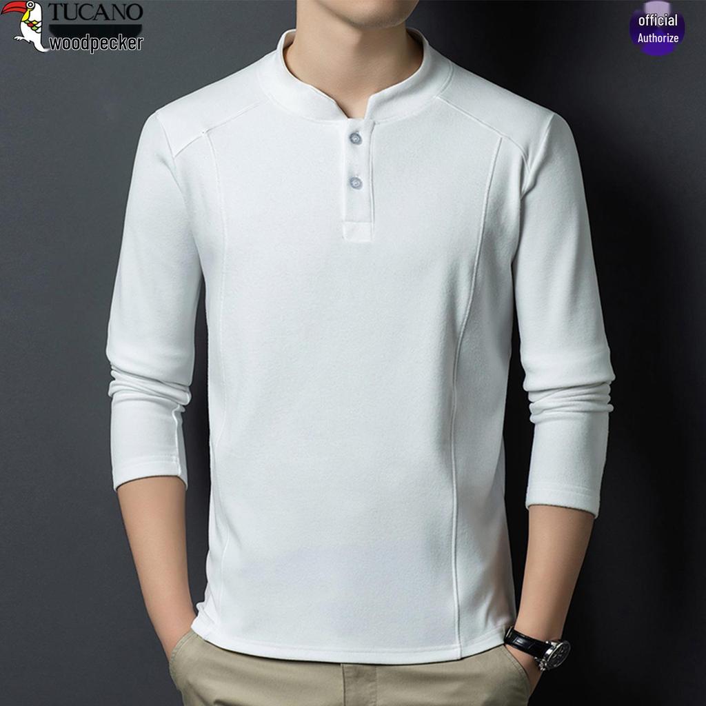 Men's Skin-Friendly Woodpecker Polo Shirt - Warm German Velvet, Stand-Up Collar, Casual Business, Autumn/Winter