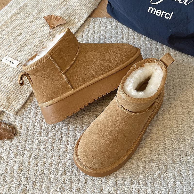 Inner heightening thick-soled snow boots women's 2025 new winter piled thickened waterproof and non-slip short bread cotton shoes