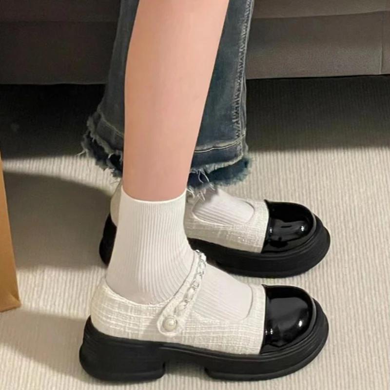 Fashion Ladies Pumps Platform Gothic with Medium Heels Round Toe Women's Shoes Mary Jane Japanese Style Lolita Block Heel Chunky 39 Y2k