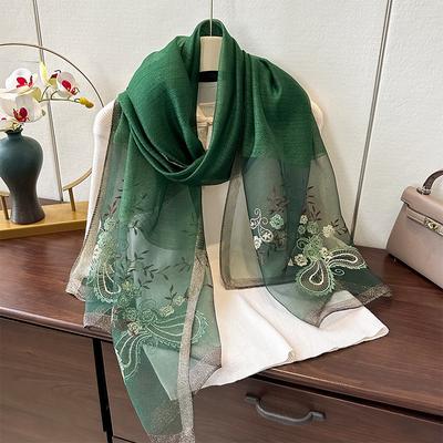 Silk Wool Embroidered Silk Scarf Women'S Fashion Foreign Style Winter Warm Scarf Cold Shawl with Thin Style