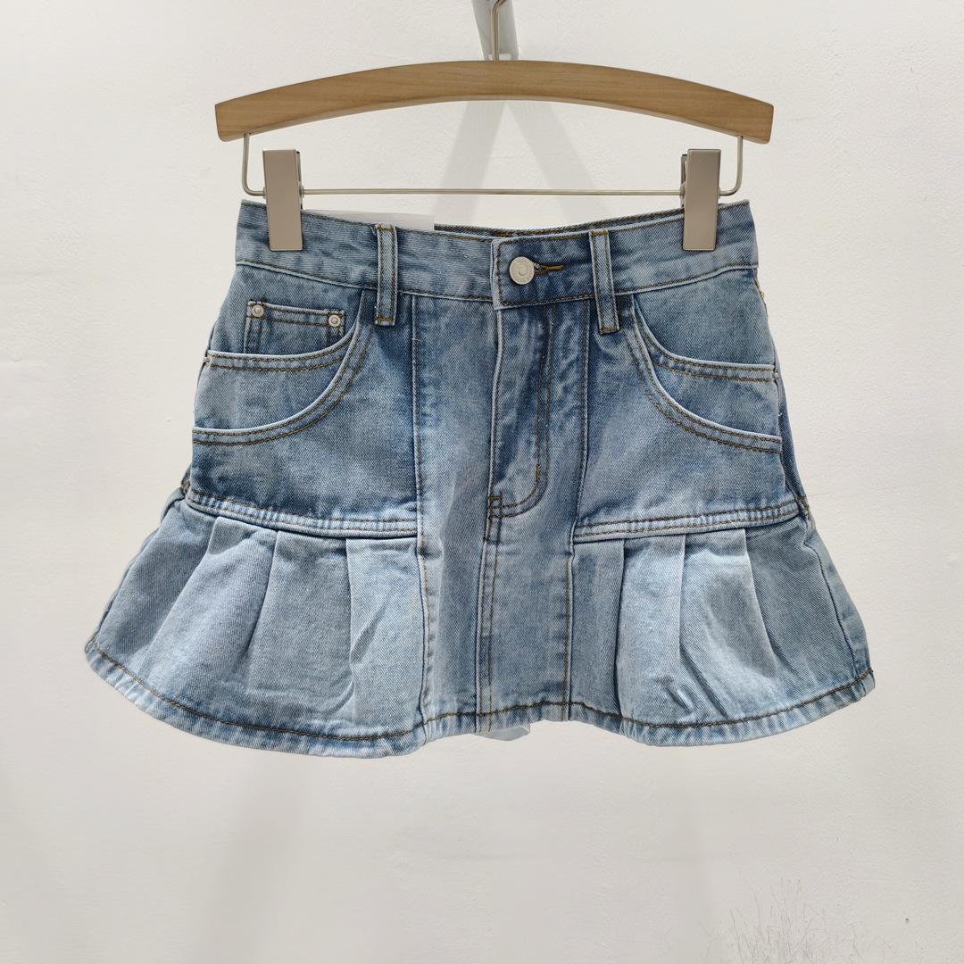 Light blue spicy girl A-line short skirt, spring new high-waisted slimming anti-exposure midi skirt, pleated skirt S светло-синий
