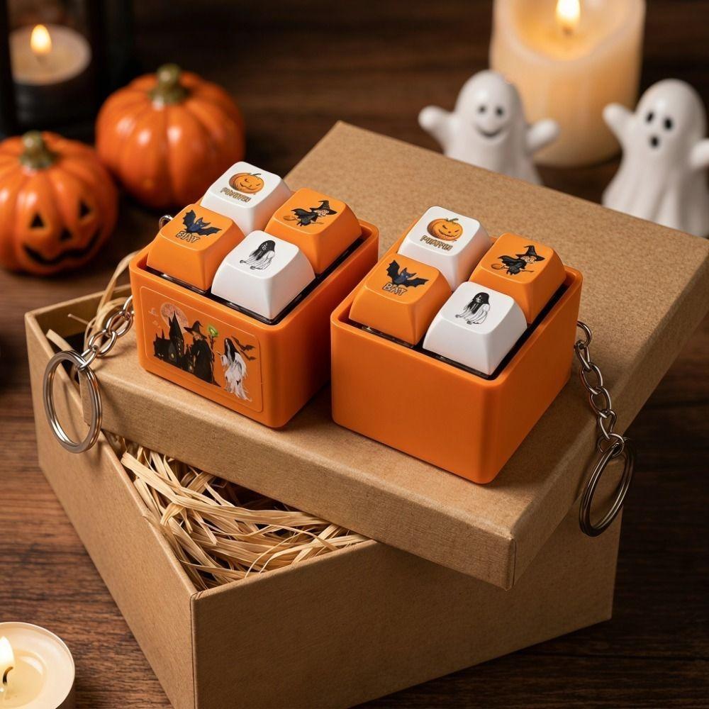 Press Button Fidget Keychain Pumpkin Shape Prank Toy Joke Quotes Pumpkin Keychain  Kids Adults