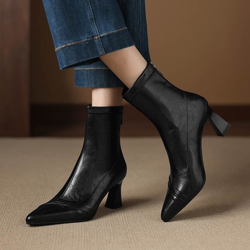 Krazing Pot Microfiber Pointed Toe Thin High Heels Modern Boots Size 42 Zip Plus Size Women Elastic Ankle Boots