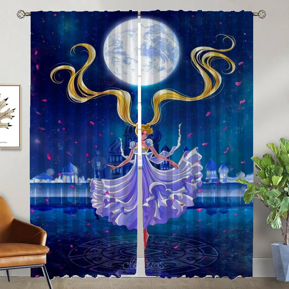 

Тюль Sailor-Moons для спальни, затемняющие шторы, 2 шт., современные шторы для гостиной, жалюзи, оконные шторы, украшения на Хэллоуин W50xH70cmx2pcs-CL