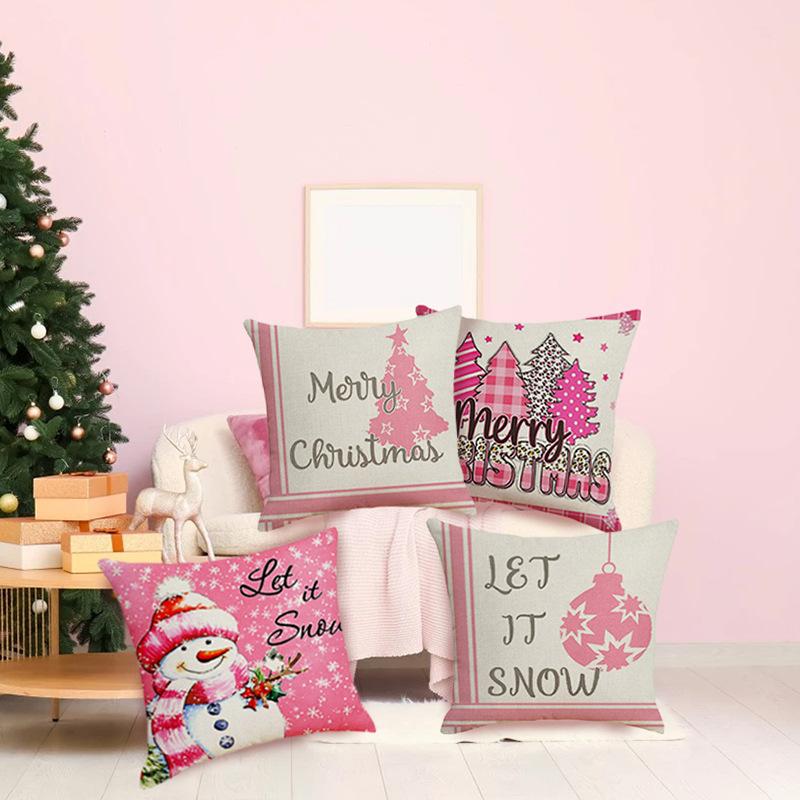 New Pink Christmas Pillow Cover Home Bedroom Sofa Lumbar Cushion Santa Claus Letter Pillow Cover