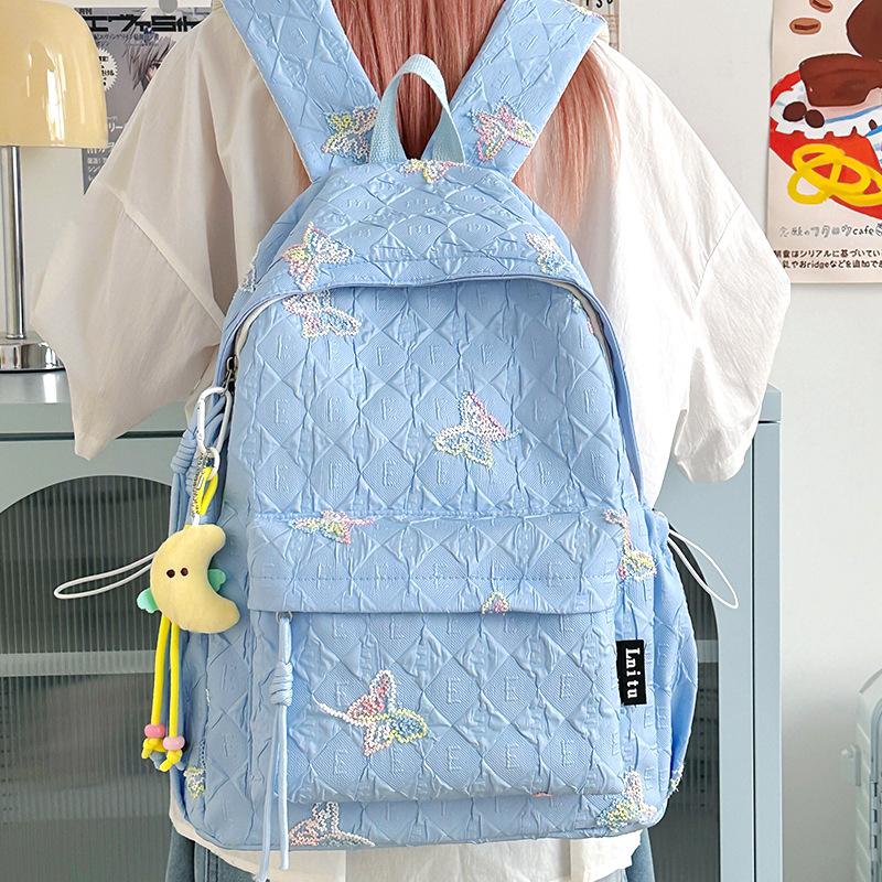 Small Fresh and Cute Student Backpack, New Butterfly Schoolbag, High-value Female Junior High School Versatile Large-capacity Backpack