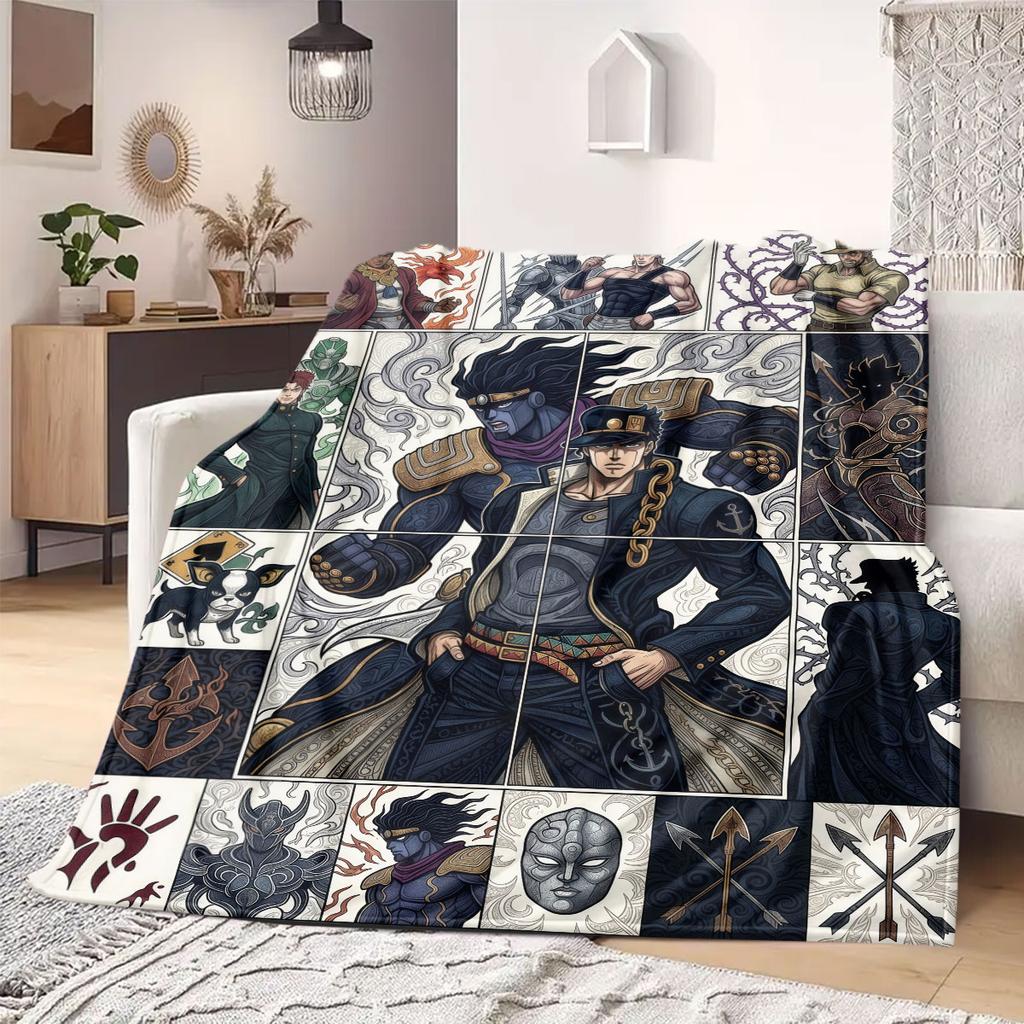 JoJo's Bizarre Adventure Flanelldecke mit Aufdruck, Cartoon-Figuren für das Sofa, Bequeme Schlafzimmerdecke, Reisedecke_LIAN