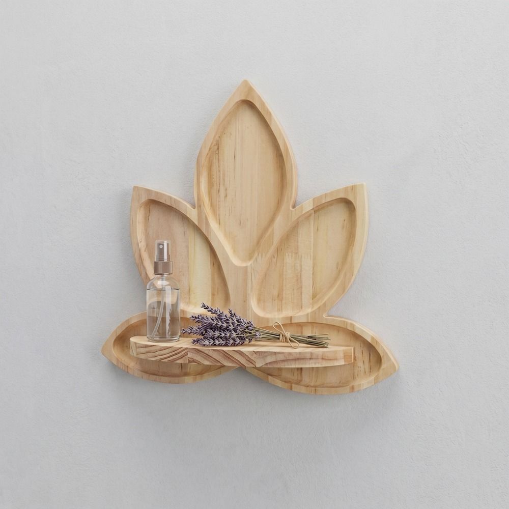 Wooden Lotus Shaped Storage Rack Nordic Style Wall Mounted Lotus Floating Shelf Decorative Wall Succulent Rack for Living Room