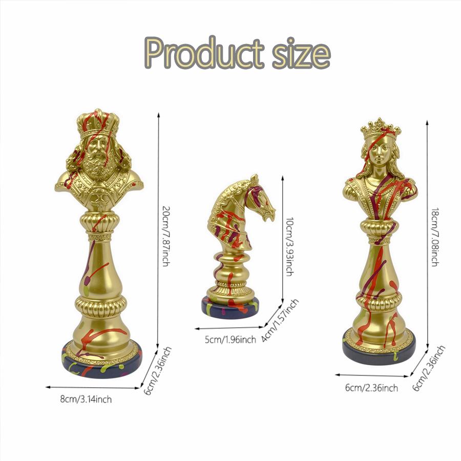3pc International Chess Sculpture Decoration, Resin Chess Statue,  Chess Pieces Window Display Ornament, Creative Home Decor