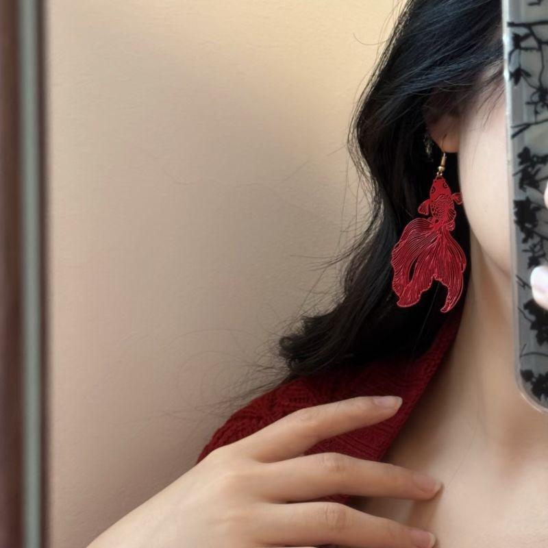 Cercei cu clip cu cârlig etnic Koi festiv norocos