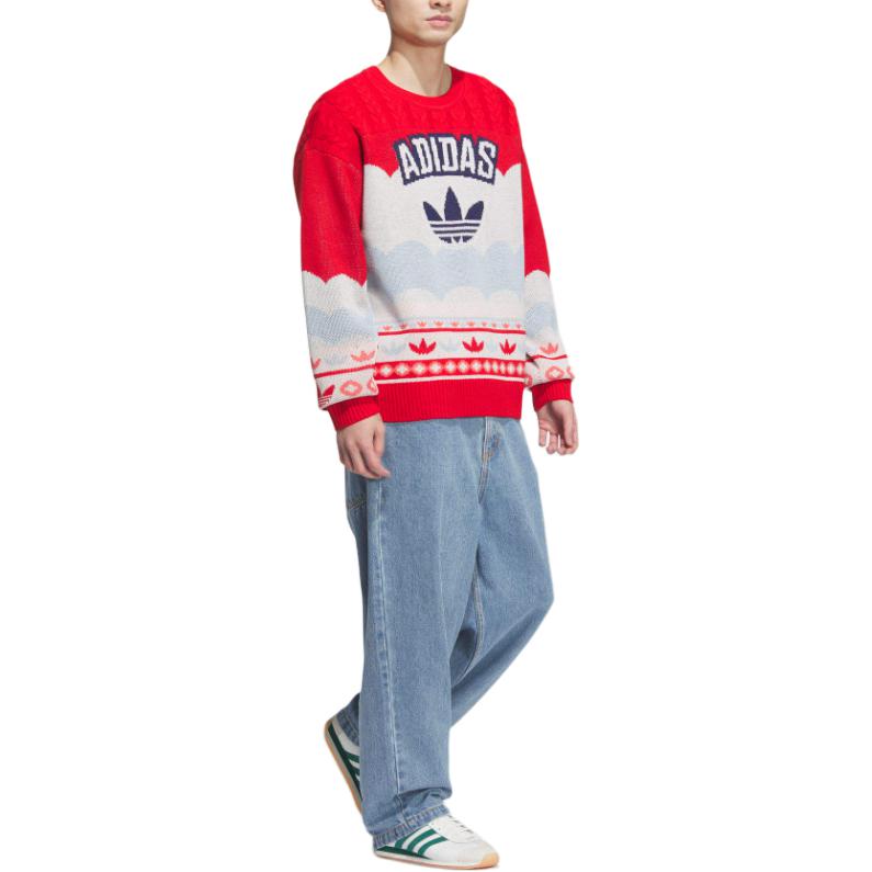 adidas Originals Unisex Crew Neck Long Sleeve Sweater Red/Multi JL8367
