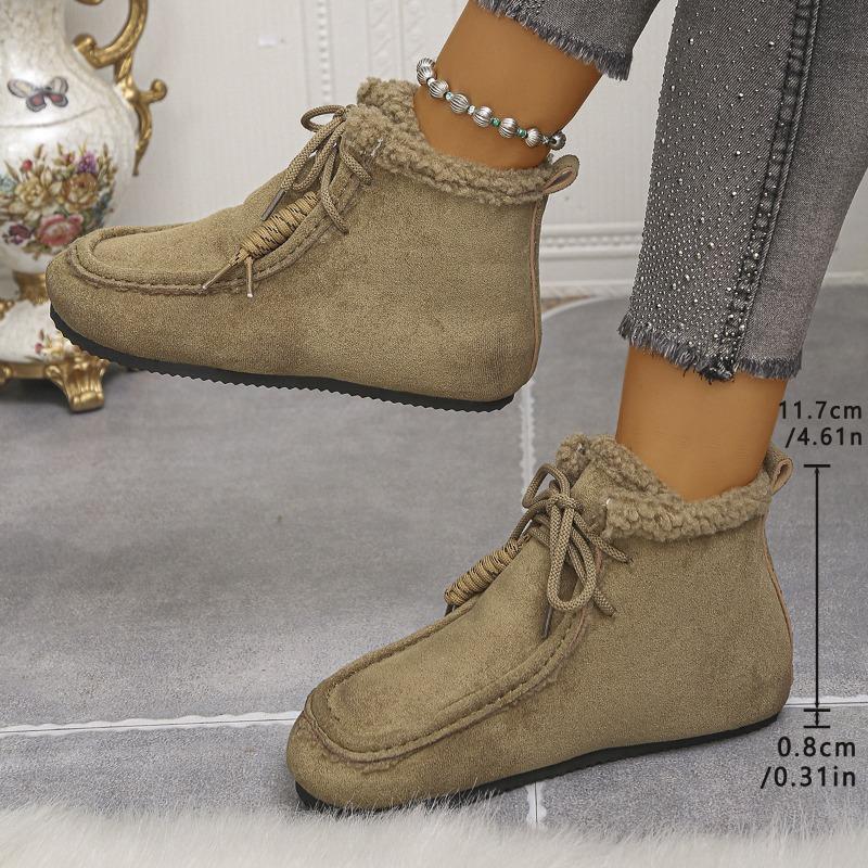 New Large-sized Short-top Cotton Shoes, Women's Fleece Casual Warm Lace-up Snow Boots