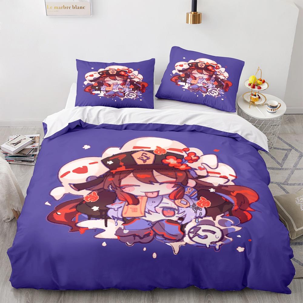 Genshin Impact Bedding Sets 100% Polyester Printed Comforter Bed Cover Duvet Cover Pillow Case 2-3 Pieces Sets Kids Adult Size