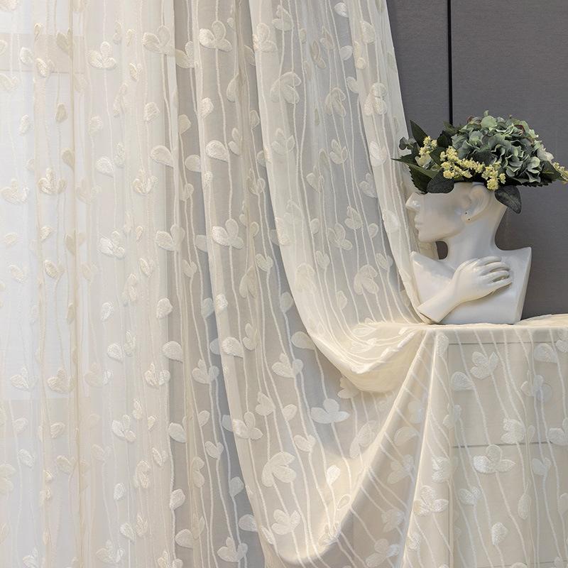European Style Romantic Lace Embroidery Flower Curtain Transparent But Opaque Living Room Bedroom Window Screen Home Decoration