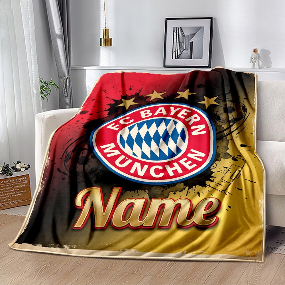 Bayern Munich Soccer Poster Customize Your Name Blanket Cozy Personalized Blanket Comfortable Perfect for Office Chair Bedding Nap Livingroom