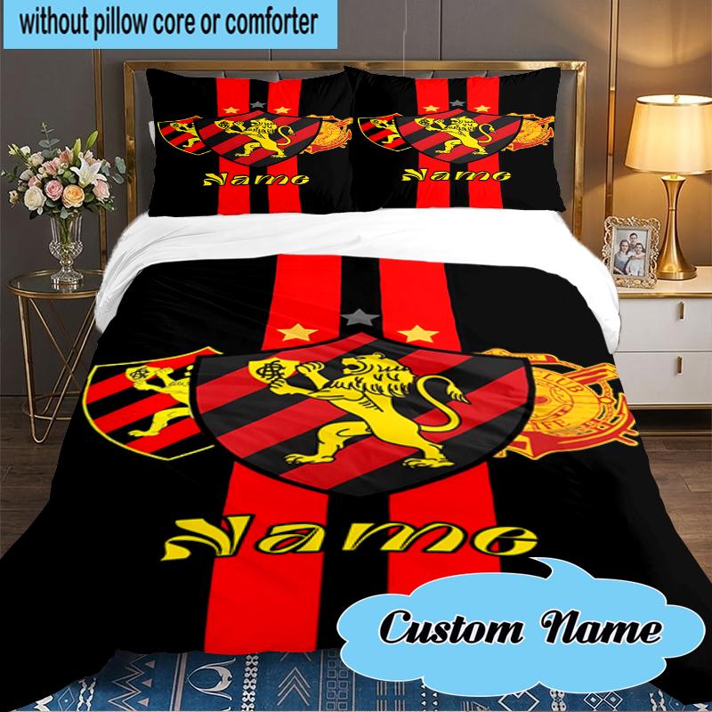 Custom Name Recife Lion Crest Emblem Bedding Set 3pcs, Bedding Set Including 1pc Duvet Cover And 2pcs Pillowcases for Bedroom, Dormitory Gift