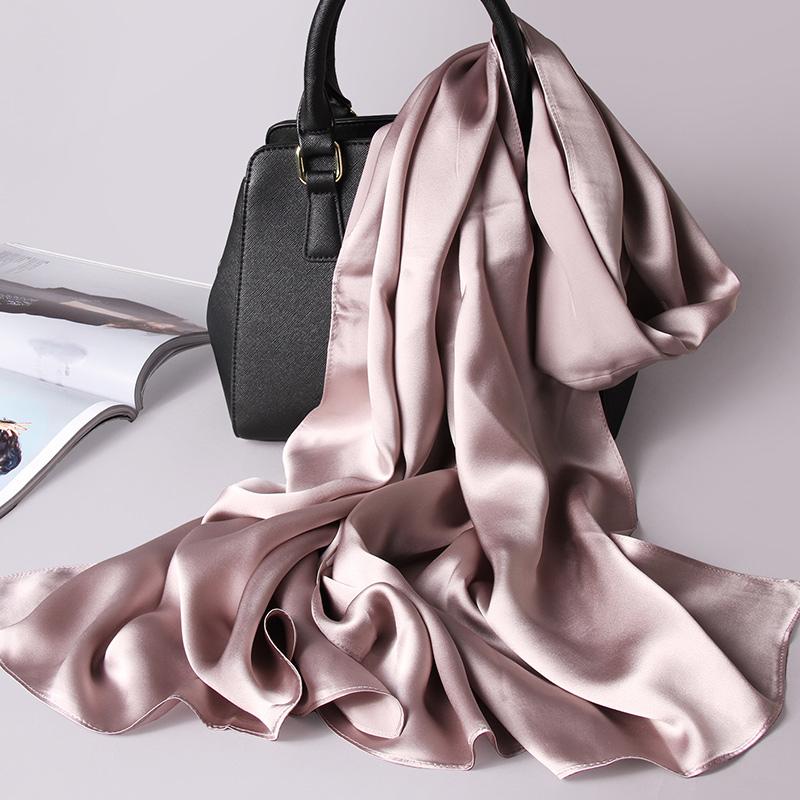 100% Natural Silk Scarf Women Neckerchief Luxury Foulard Femme Shawls Wraps Plain Satin Scarf Pure Silk Long Scarves 175x55cm