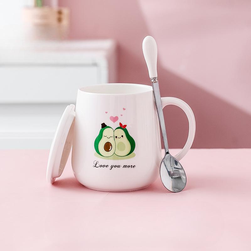

Souvenir Girls Cute Ceramic Mug with Lid Simple Water Cup Practical Coffee Cup Birthday Gift 301-400ml