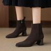 Krazing Pot Cow Suede Nubuck Winter Square Toe Modern Boots Thick High Heels Zipper Women Ankle Boots