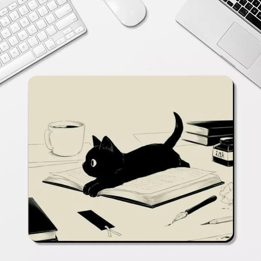 Small Anime Kawaii Black Cat Mouse Pad Cartoon Desk Mat Gaming Keyboard Table Mat Office Decor for PC Mouse Carpet Computer Game