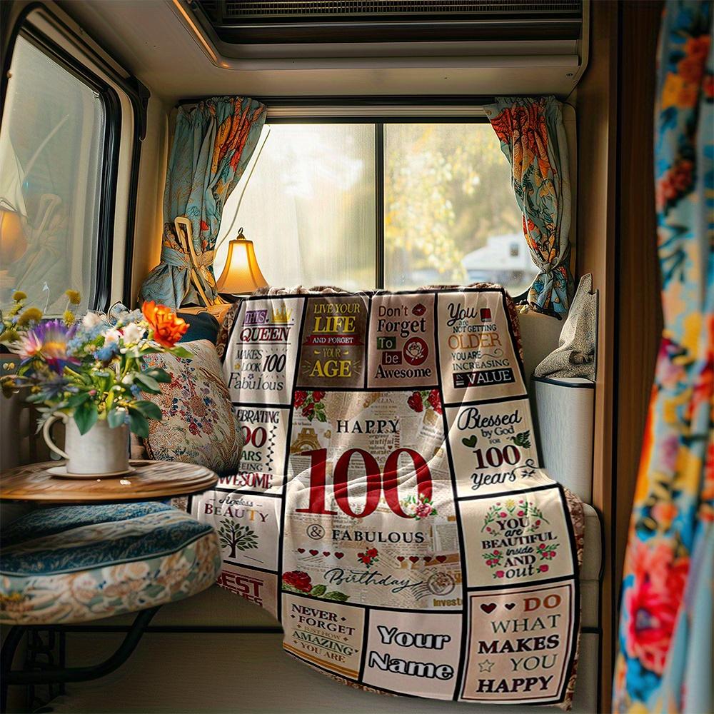 Queen 100 Years Awesome Birthday Blanket Personalized Name Soft Comfortable Stylish Blanket Car Blanket Perfect For Travel Camping Outdoor Home