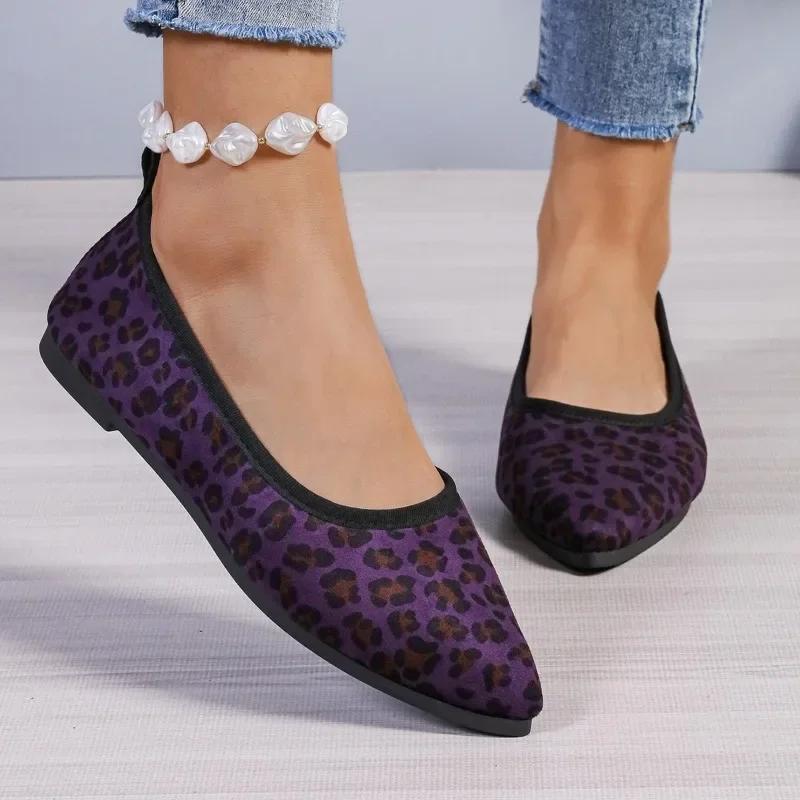 2024 Hot Selling Versatile and Comfortable Leopard Print Women's Ballet Flats One-Foot Pointed Toe Comfortable Non-Slip Casual