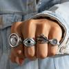 2024 New Tide Individuality Retro Geometric Hollowing Inlay Gem Rings SetLiquid State Metal Four-Piece Rings Set Paty Jewelry