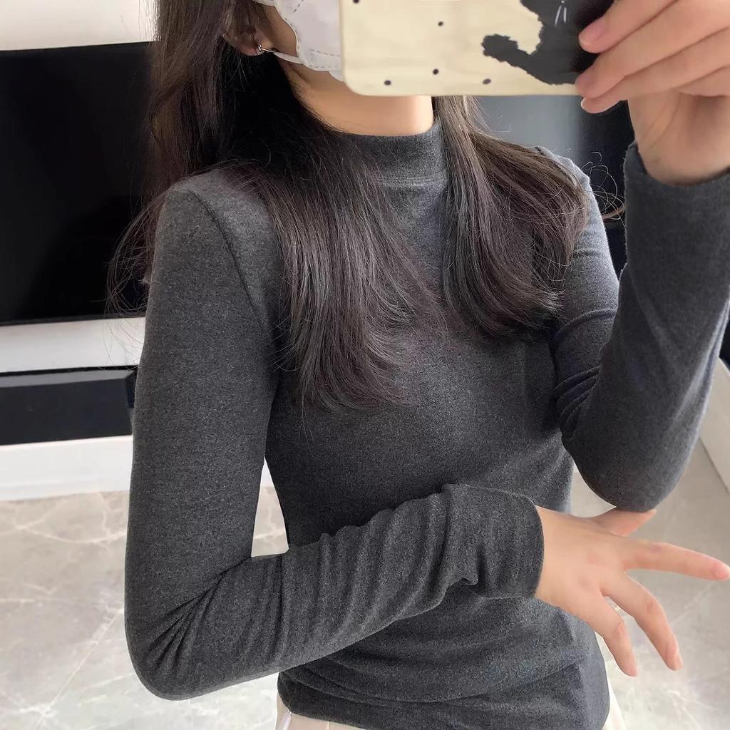 Women's Mock Neck Long Sleeve Thermal Top Slight Stretch Rayon Heat Retention Slim Fit Solid Color Warm Winter Base Layer Shirt