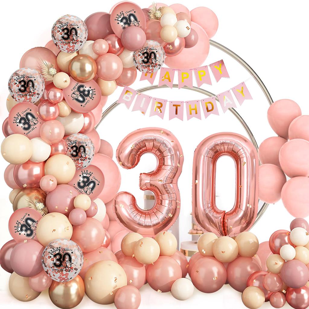 Rose Gold Birthday Party Balloon Garland Arch Kit with Birthday Banner 18 30 40 50 Birthday Party  Decoration Birthday Balloon