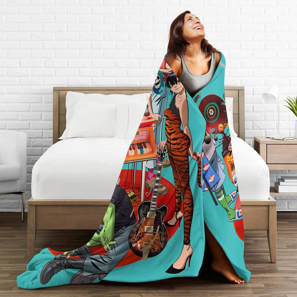 Music Band Gorillaz Punk Rock Warm Soft Blanket Travel Plush Throw Blanket Fluffy Bedroom Flannel Bedspread Sofa Bed Cover