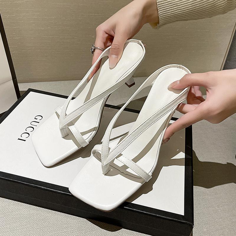 fashion Women Summer Slippers 2024 Solid Thin High Heel Causal Shoes Flip Flops Cross Ladies Slides Pink Sandales Pantuflas De Mujer