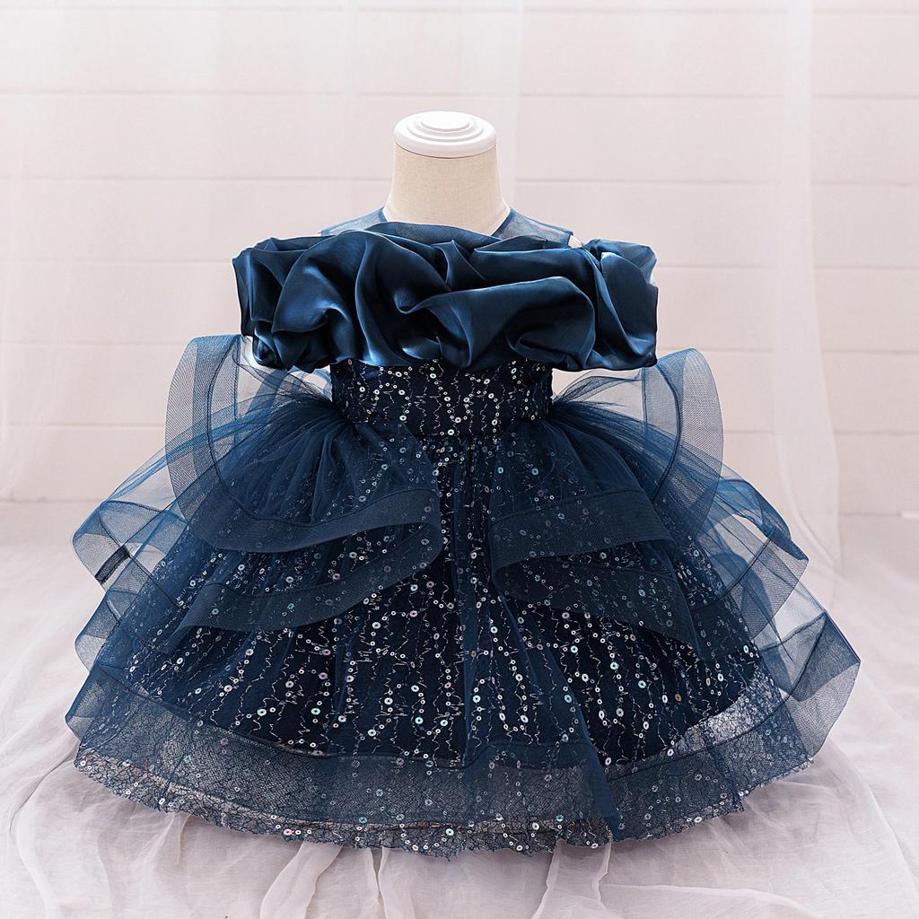 Off-Shoulder Puffärmel Prinzessinnenkleid - Formelles Netz-Kleid für Mädchen für Klavieraufführungen