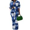 2Pcs/Set Women Shirt Pants Suit Turn-down Collar Long Sleeves Printed Casual Loose Top